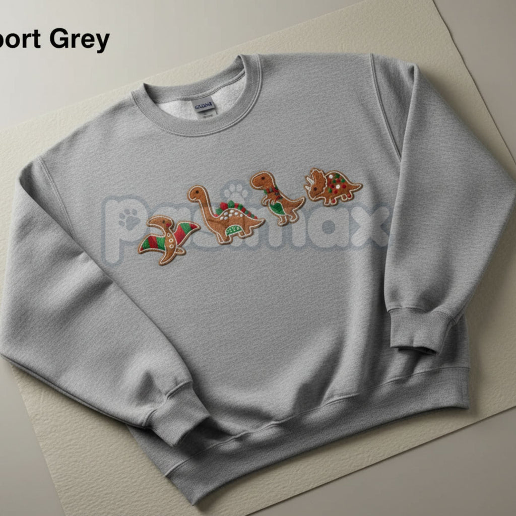 Gingerbread Dinosaur Christmas Embroidered Sweatshirt – Funny Holiday Crewneck
