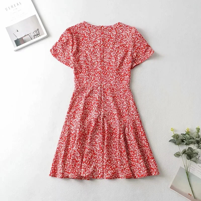 Foridol Blue Floral Print Summer Beach Dress Women Casual Holiday Short Sleeve Dress Boho Sundress Vestidos Fashion Clothes