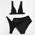 ZTVitality Black Ribbed Three Pieces Bikini 2025 New Padded High Cut Mesh Swimsuit Female Swimwear Women Beach Brazilian Biquini