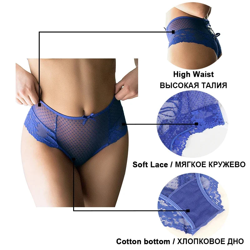 Big Size High Waist Womans Briefs Lingerie Perspective Floral Lace Strappy Panty Embroidery Dot Hot Underwear Women Sexy Panties