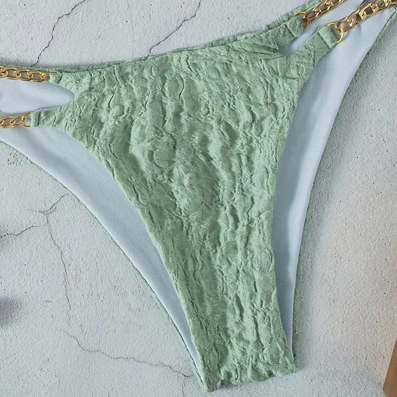Sexy Halter Metal Chains Brazilian Bikini 2025 Women Swimsuit Female Swimwear Two Pieces Bikini Set Bathing Suit Swim Beach Wear