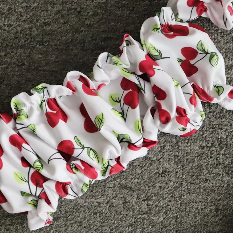 Cherry Print Off Shoulder Bikini 2025 High Cut Swimsuit Women Female Brazilian Swimwear Two pieces Bikini set Bathing Suit Swim