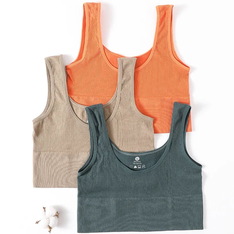 Women Crop Top Seamless Underwear Ribbed Bralette O Neck Bra Tops Female Bra Crop Top Fashion Tanks Top Streetwear Camisole