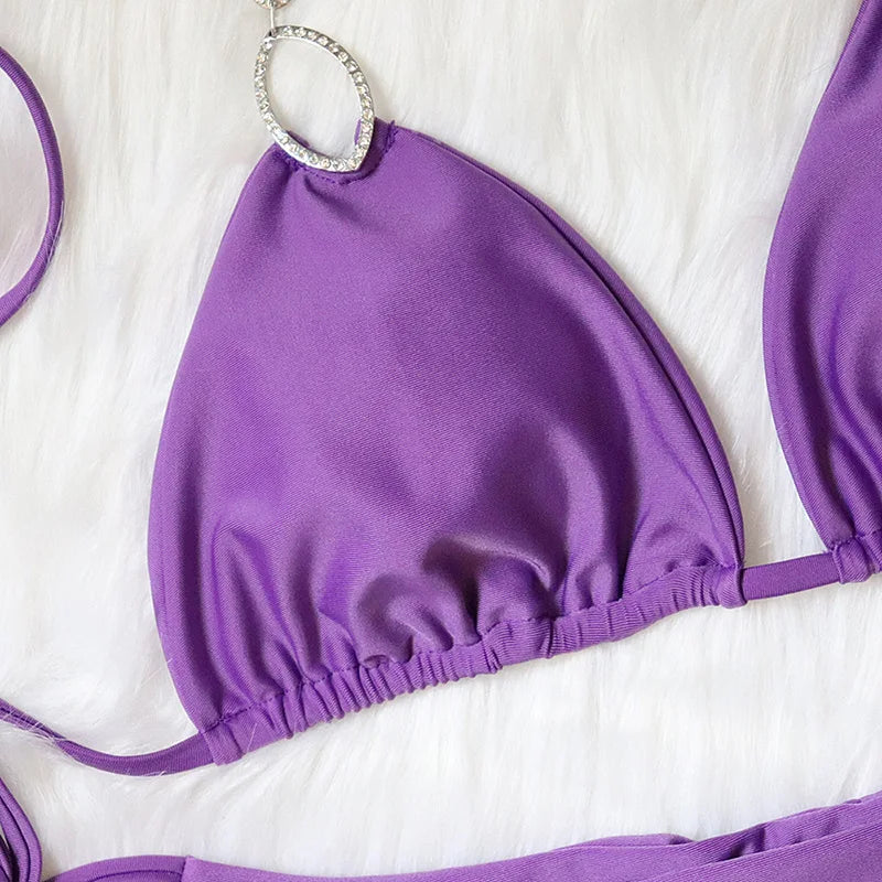 Sexy Halter Diamond Bikini Women Swimsuit Female Metal Chains Swimwear Two Pieces Bikini set Brazilian Bather Bathing Suit Swim
