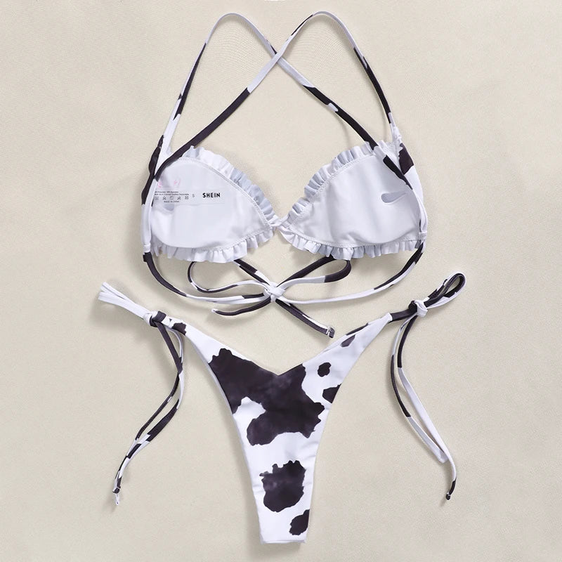 Sexy Ruffle Frilled Micro Thong Bikini 2025 Women Swimwear Female Swimsuit Two-pieces Bikini set String Bather Bathing Suit Swim