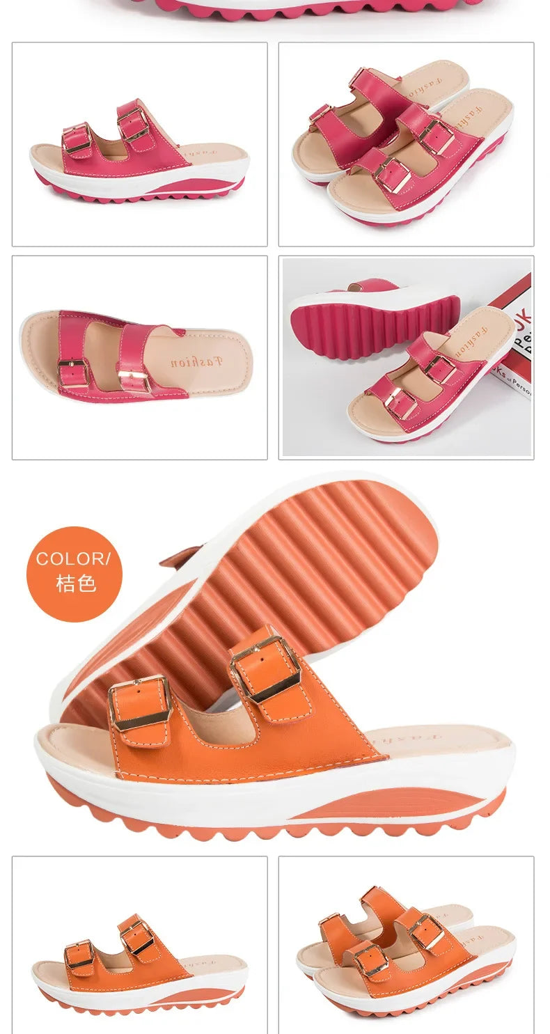 2021New Women Sandals Wedges Sandals Ladies Open Toe Round Toe Buckle Black Yellow White Platform Sandals Shoes