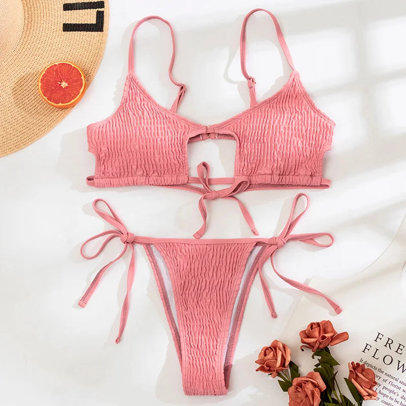 Sexy Hollow Out Micro Thong Bikini Women Swimwear Female Swimsuit Two-pieces Bikini Set Brazilian Bather Bathing Suit Swim Lady