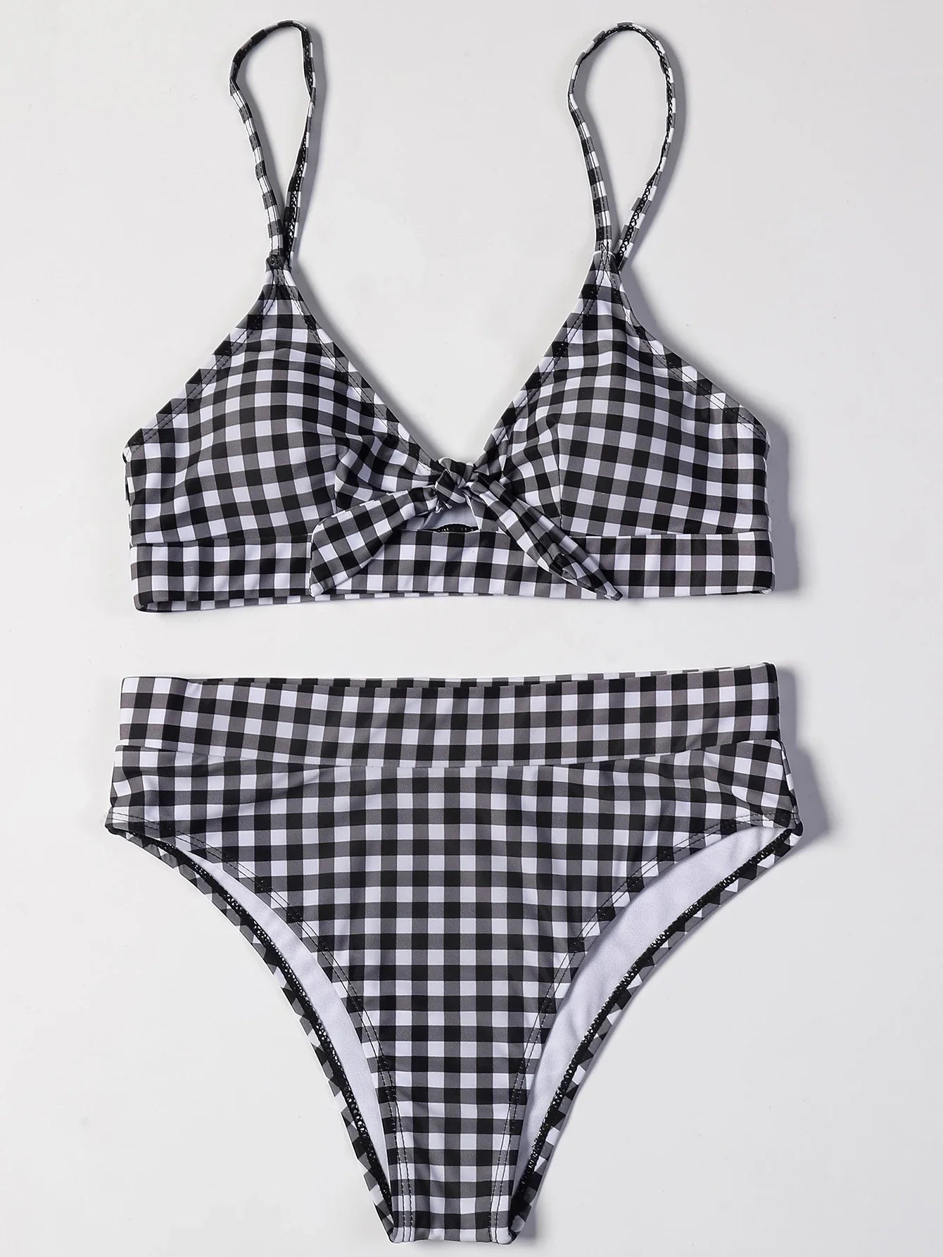 ZTVitality Bow Plaid Bikinis Push Up Sexy Bikini 2021 Hot Sale Straps Padded High Waist Swimsuit Retro Swimwear Women Biquini
