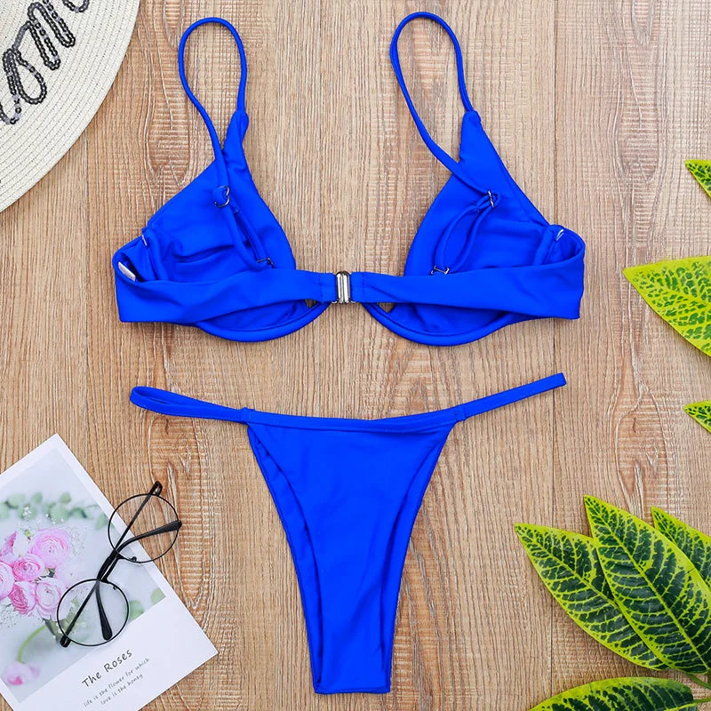 Sexy Push Up Underwired V-bar Bikini Women Swimsuit Female Swimwear Two-pieces Bikini set Micro Thong Bathing Suit Swim Lady