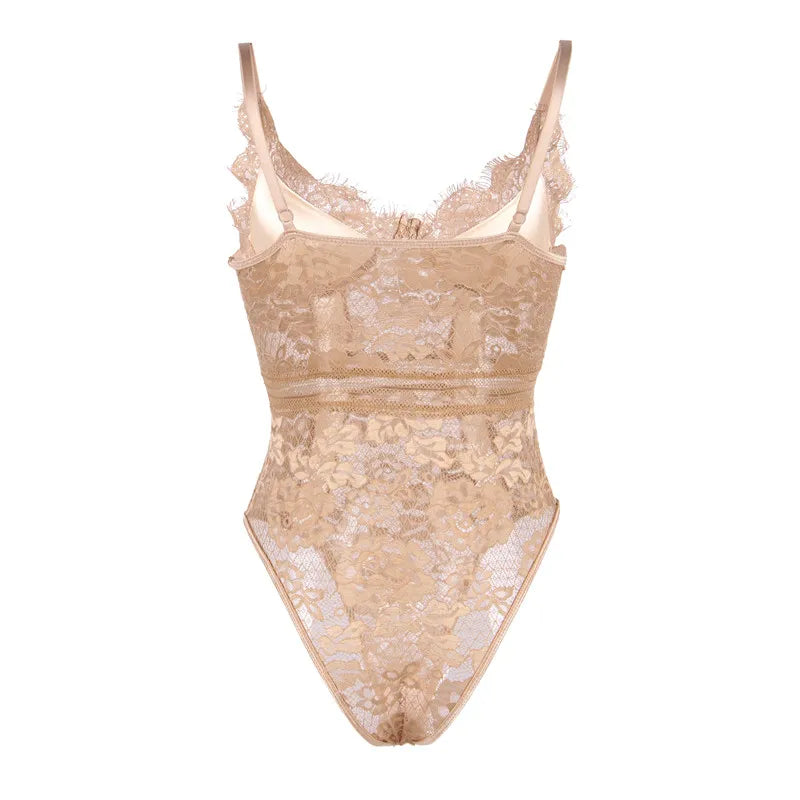 Plus Size Snap Crotch Lace Bodysuits Women Sexy Elegant Teddy Bodysuit Streetwear Skinny Overalls Body Femme Body Tops Jumpsuit