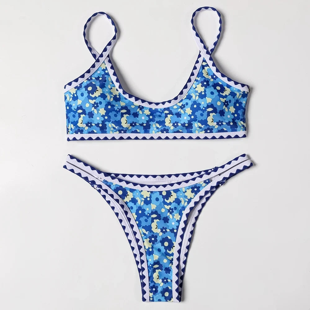 ZTVitality Swimwear Women 2025 New Arrival Print Whip Stitch Sexy Bikini Padded Bra Mid Waist Bandgae Swimsuit Brazilian Biquini