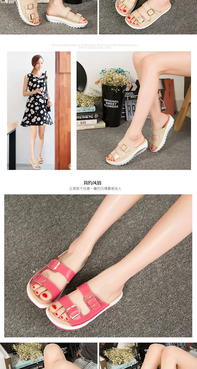 2021New Women Sandals Wedges Sandals Ladies Open Toe Round Toe Buckle Black Yellow White Platform Sandals Shoes