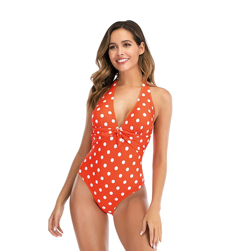 S - XXL Halter Polka Dot Female Swimwear One Piece Swimsuit Women Backless Monokini Bathing Suit Swim Bodysuit Bather Beachwear