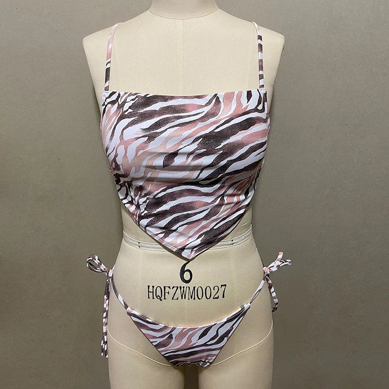 ZTVitality Sexy Bikinis Print Bandage Bikini 2025 Hot Sale Padded Bra Low Waist Swimsuit Female Swimwear Women Brazilian Biquini