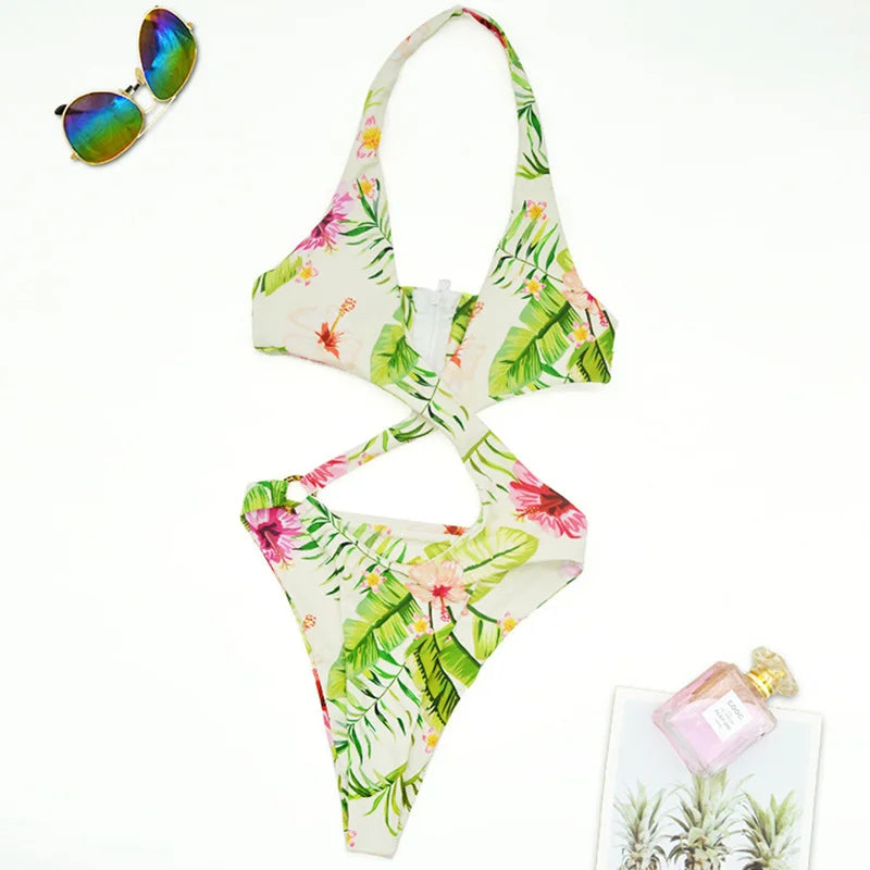 2025 Sexy High Cut Out Halter Female Swimwear One Piece Swimsuit Women Cross Bandage Monokini Bather Bathing Suit Swim Bodysuit