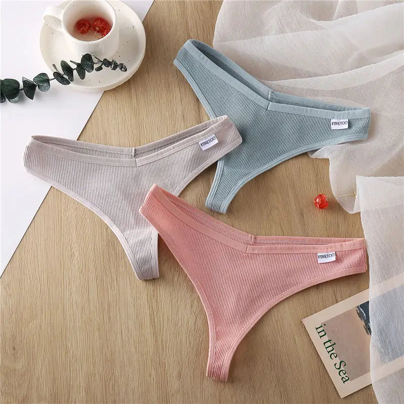 FINETOO Cotton Panties G-String for Women V Wasit Lingerie Solid Color Thongs M-XL Breathable Underwear Girls Intimates Lingerie
