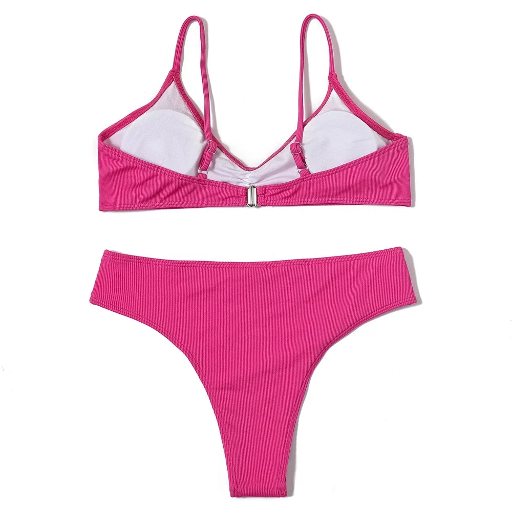 ZTVitality Ribbed Sexy Bikini Set 2023 New Arrival Padded Bra Push Up Swimsuit Women Brazilian Summer Beachwear Solid Swimwear