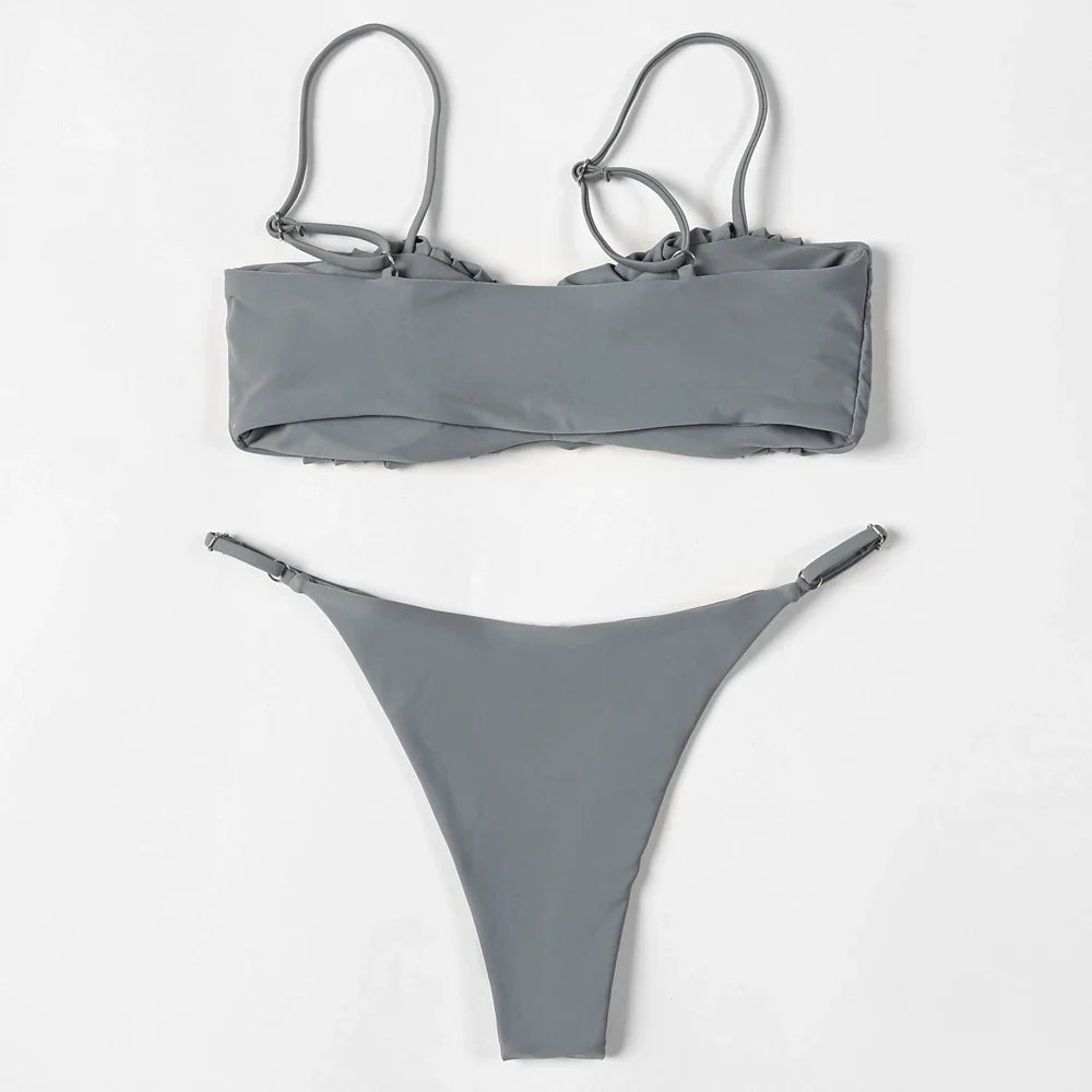 ZTVitality Folds Bikini Set 2022 New Arrival Solid Push Up Padded Bra Swimsuit Women's Beachwear Sexy Swimwear Brazilian Biquini