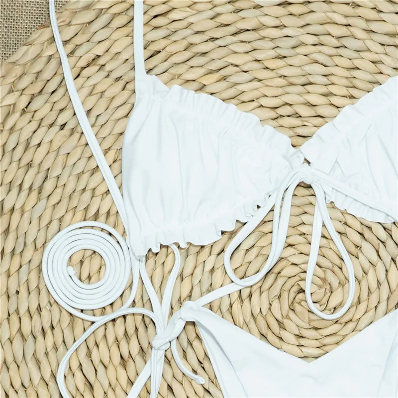 Sexy Ruffle Frilled Micro Thong Bikini 2025 Women Swimwear Female Swimsuit Two-pieces Bikini set String Bather Bathing Suit Swim