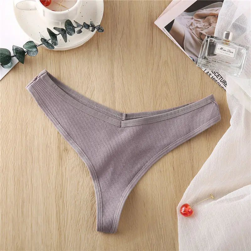 FINETOO Cotton Panties G-String for Women V Wasit Lingerie Solid Color Thongs M-XL Breathable Underwear Girls Intimates Lingerie