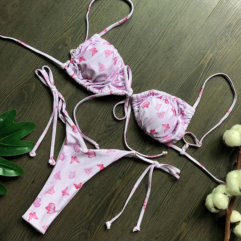 Sexy Ruffle Frilled Micro Thong Bikini 2025 Women Swimwear Female Swimsuit Two-pieces Bikini set String Bather Bathing Suit Swim