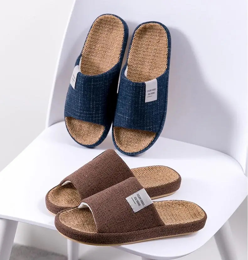 Breathable Flax Slippers Women Men Indoor Mute Slipper Anti-slip Lovers House Floor Shoes Soft  Ladies Summer Home Slides