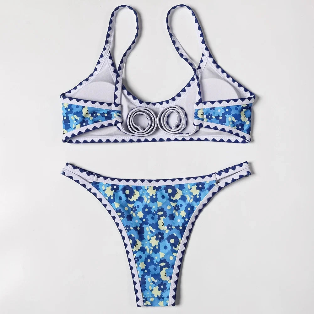 ZTVitality Swimwear Women 2025 New Arrival Print Whip Stitch Sexy Bikini Padded Bra Mid Waist Bandgae Swimsuit Brazilian Biquini
