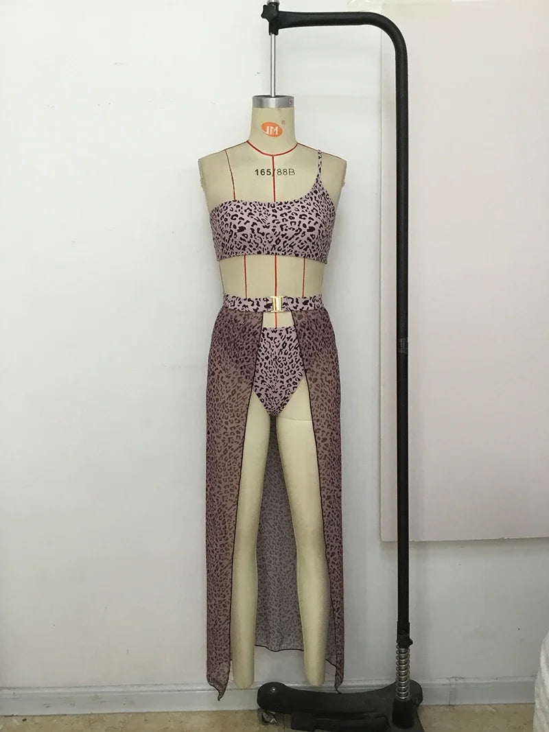 New One shoulder Bikini 2025 Female Swimsuit Women Swimwear Three-pieces Bikini set Mesh Long Skirt Beach wear Bathing Suit Swim