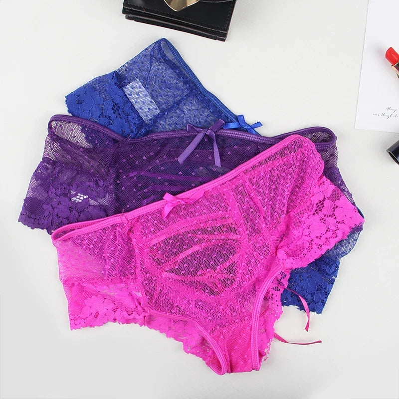 Big Size High Waist Womans Briefs Lingerie Perspective Floral Lace Strappy Panty Embroidery Dot Hot Underwear Women Sexy Panties