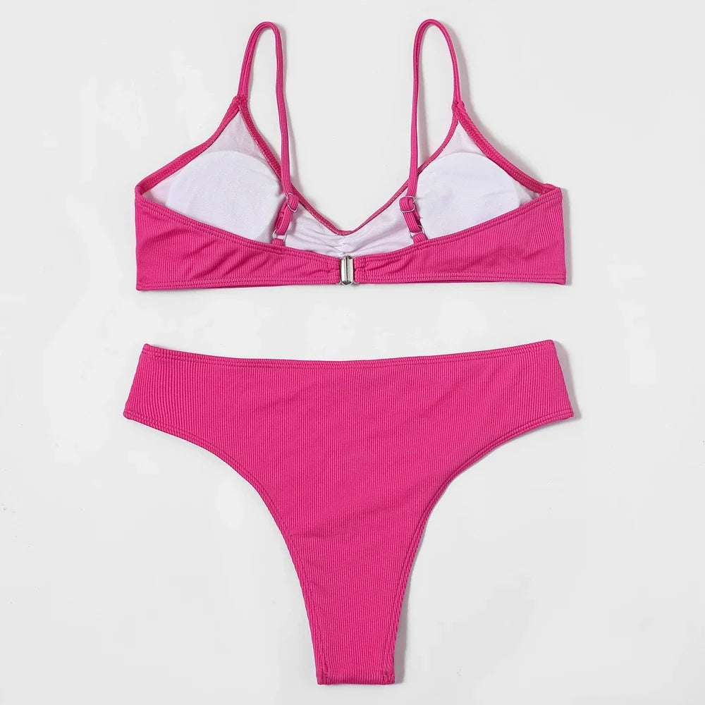 ZTVitality Ribbed Sexy Bikini Set 2023 New Arrival Padded Bra Push Up Swimsuit Women Brazilian Summer Beachwear Solid Swimwear