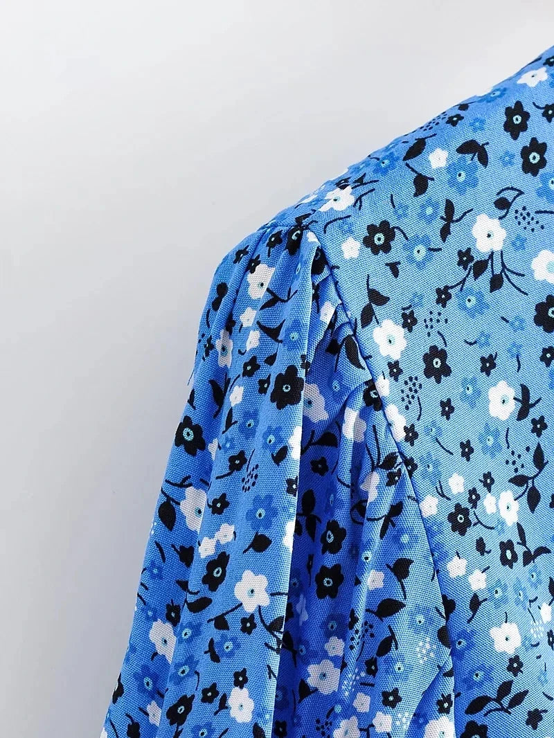 Foridol Blue Floral Print Summer Beach Dress Women Casual Holiday Short Sleeve Dress Boho Sundress Vestidos Fashion Clothes