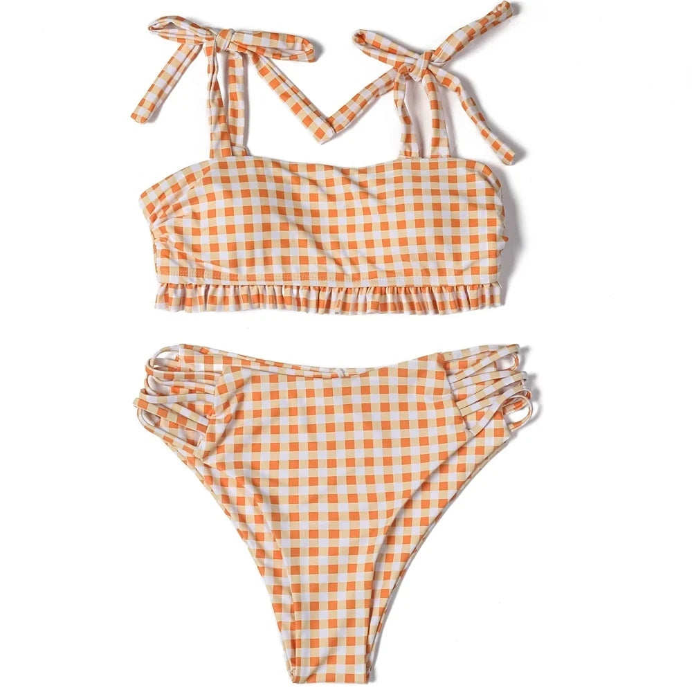 ZTVitality Blue Plaid Bikinis Push Up Bikini 2020 Newest Padded Bandage Swimsuit High Waist Cross Hollow Out Sexy Swimwear Women