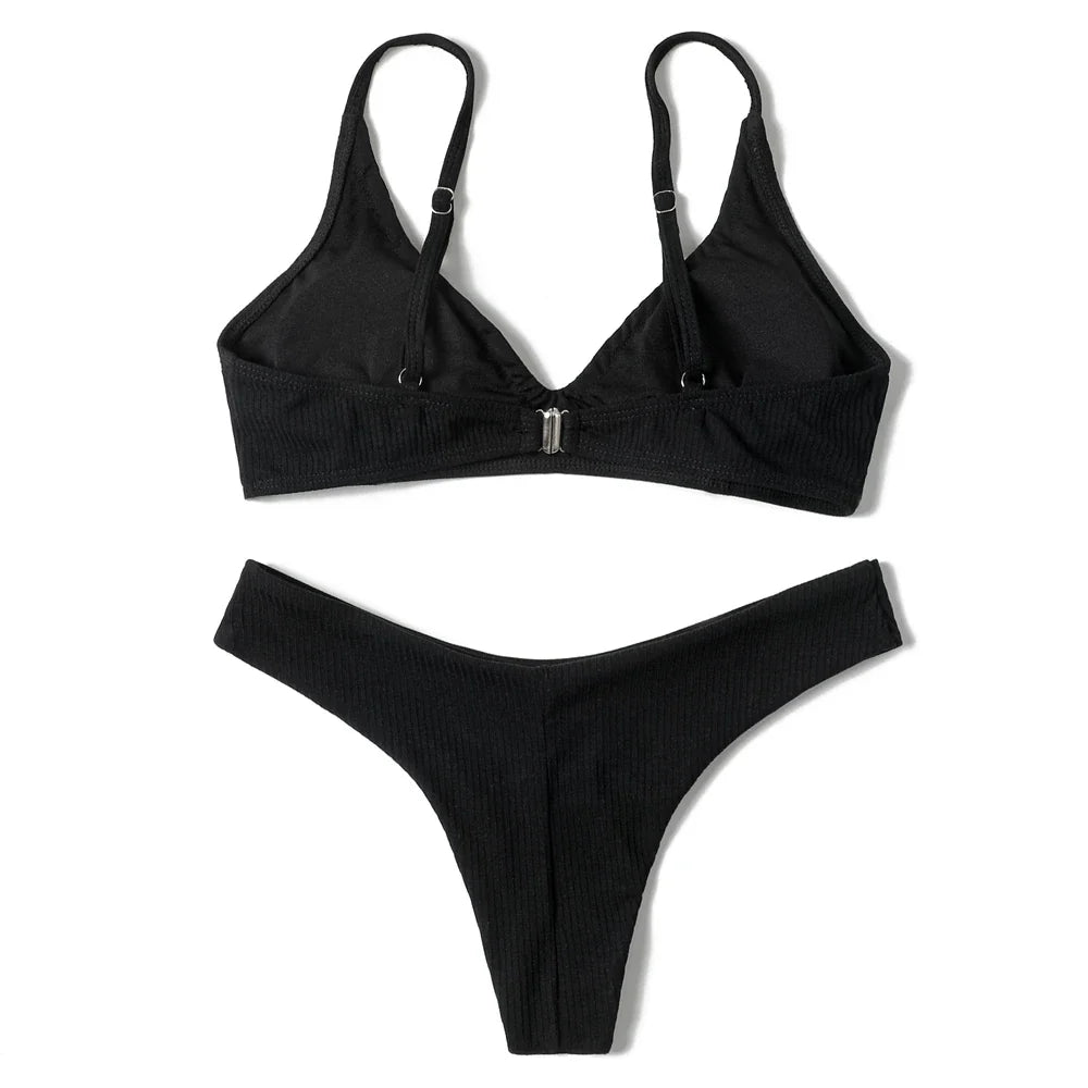 ZTVitality Black Sexy Women Swimsuit 2022 New Arrival Padded Bra Ribbed High Cut Bikini Beachwear Swimwear Brazilian Biquini S-L