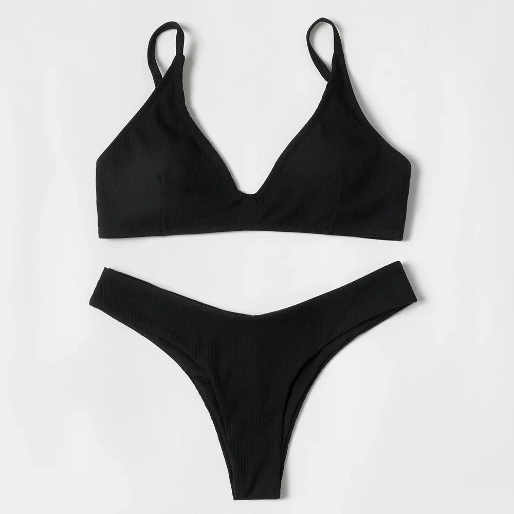 ZTVitality Black Sexy Women Swimsuit 2022 New Arrival Padded Bra Ribbed High Cut Bikini Beachwear Swimwear Brazilian Biquini S-L