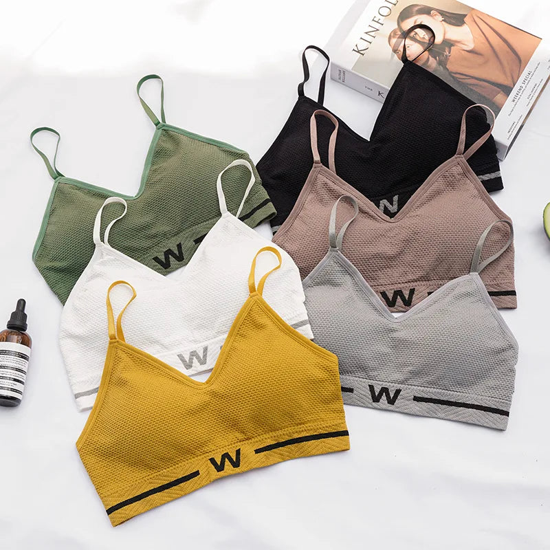 Letter Printed Elastic Underband Bralette Women Removable Breathable Pads Thin Straps Tank Bra One Size Daily Intimates