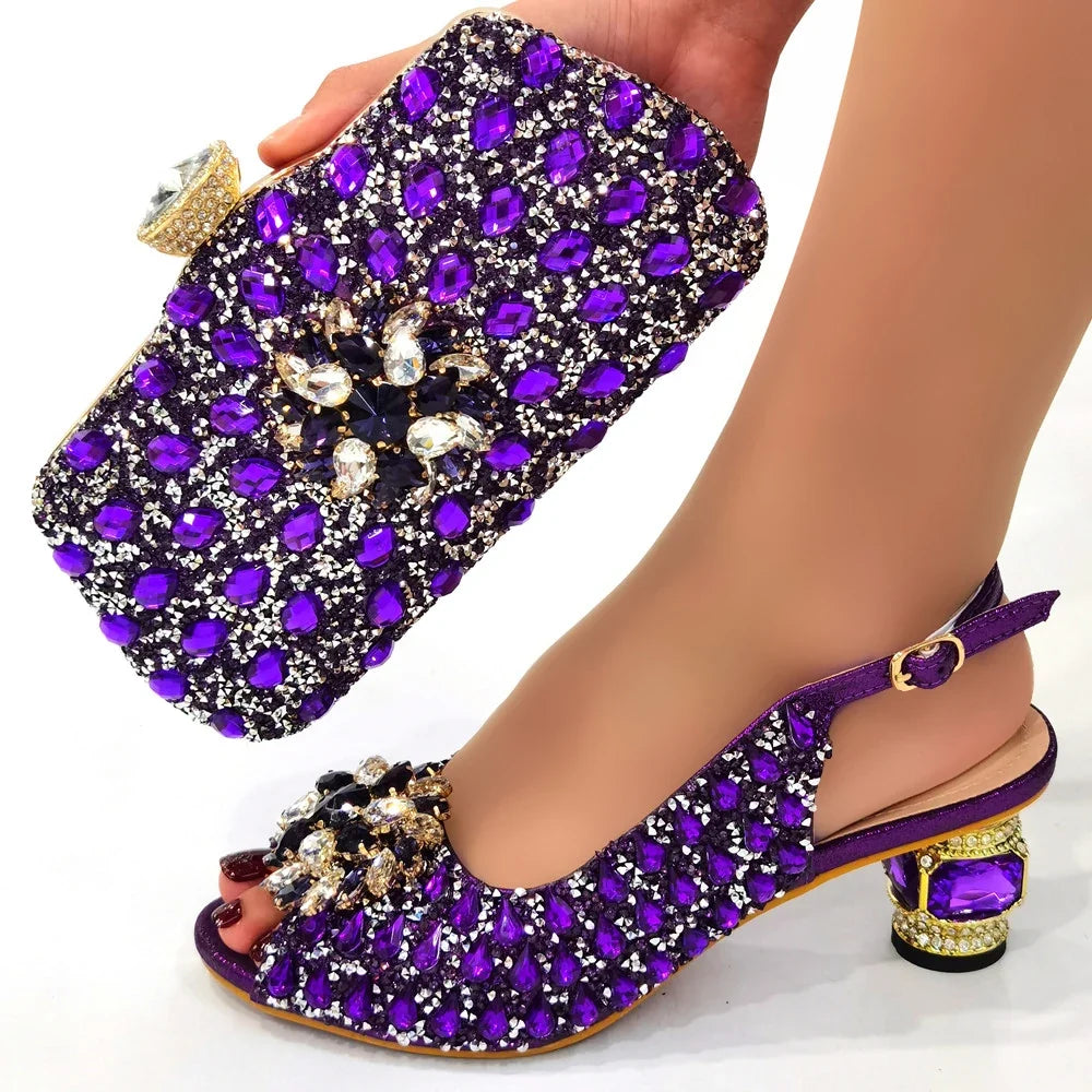 Doershow beautiful Italian Shoes And Bag Sets For Evening Party With Stones Italian Leather Handbags Match Bags! 1-1
