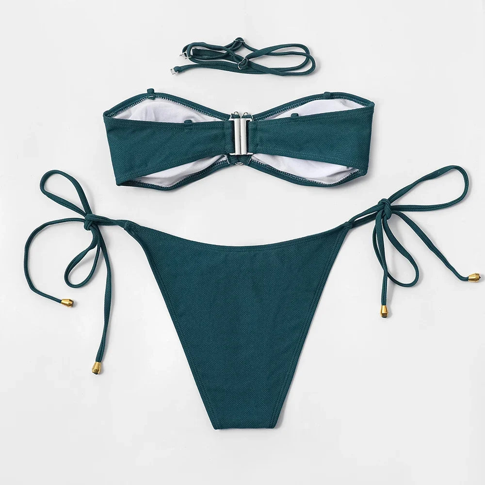 ZTVitality Solid Plaid Sexy Bikini 2026 Hot Sale Padded Bra Removable Straps Bandage Swimsuit Beach Wear Swimwear Women Biquini