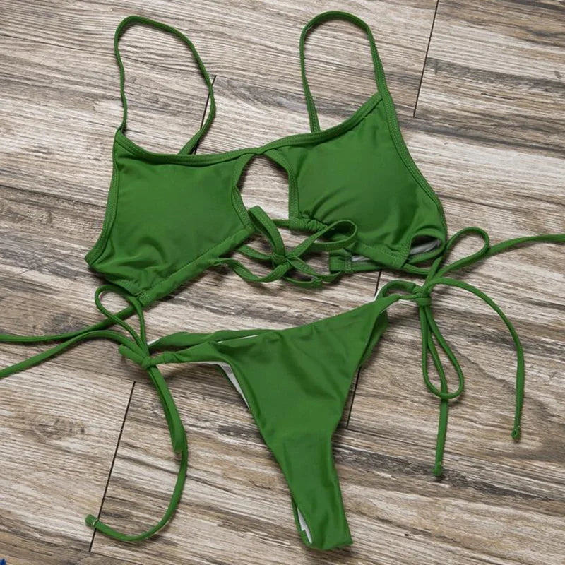 Sexy Hollow Out Micro Thong Bikini Women Swimwear Female Swimsuit Two-pieces Bikini Set Brazilian Bather Bathing Suit Swim Lady