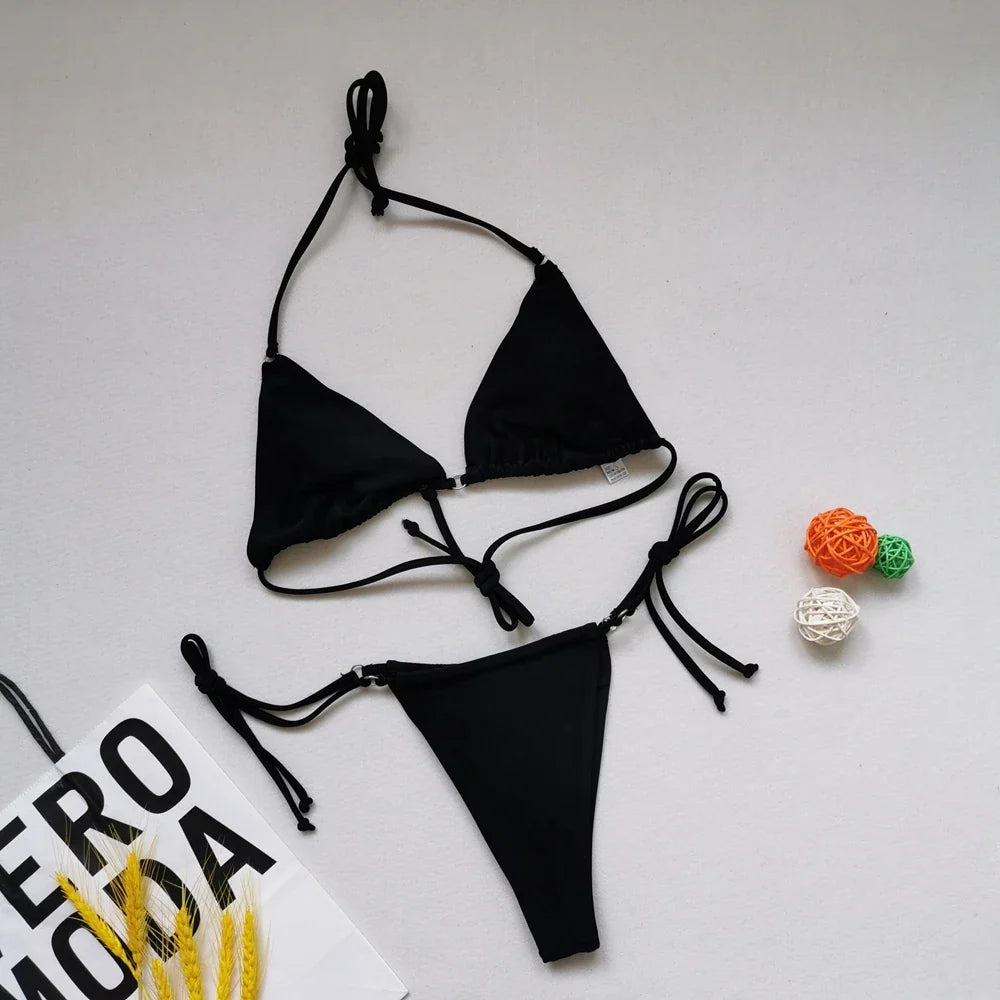 2025 Polka Dot Mini Micro String Bikini Women Swimsuit Female Bikinis Brazilian Swimwear Two Pieces Bikini Set Bathing Suit Swim