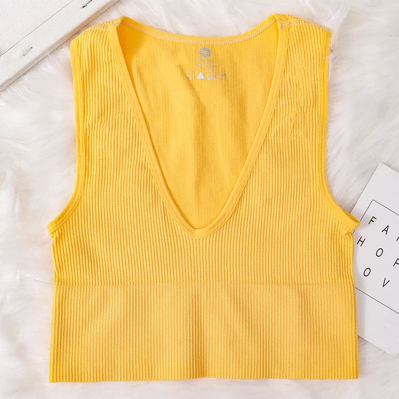 Deep V-Neck Crop Top 18 Colors Slim Fit Tank Stretchy Sleeveless Crop Vest Casual Ribbed Knit Top Low Cut Summer Camisole M-XL