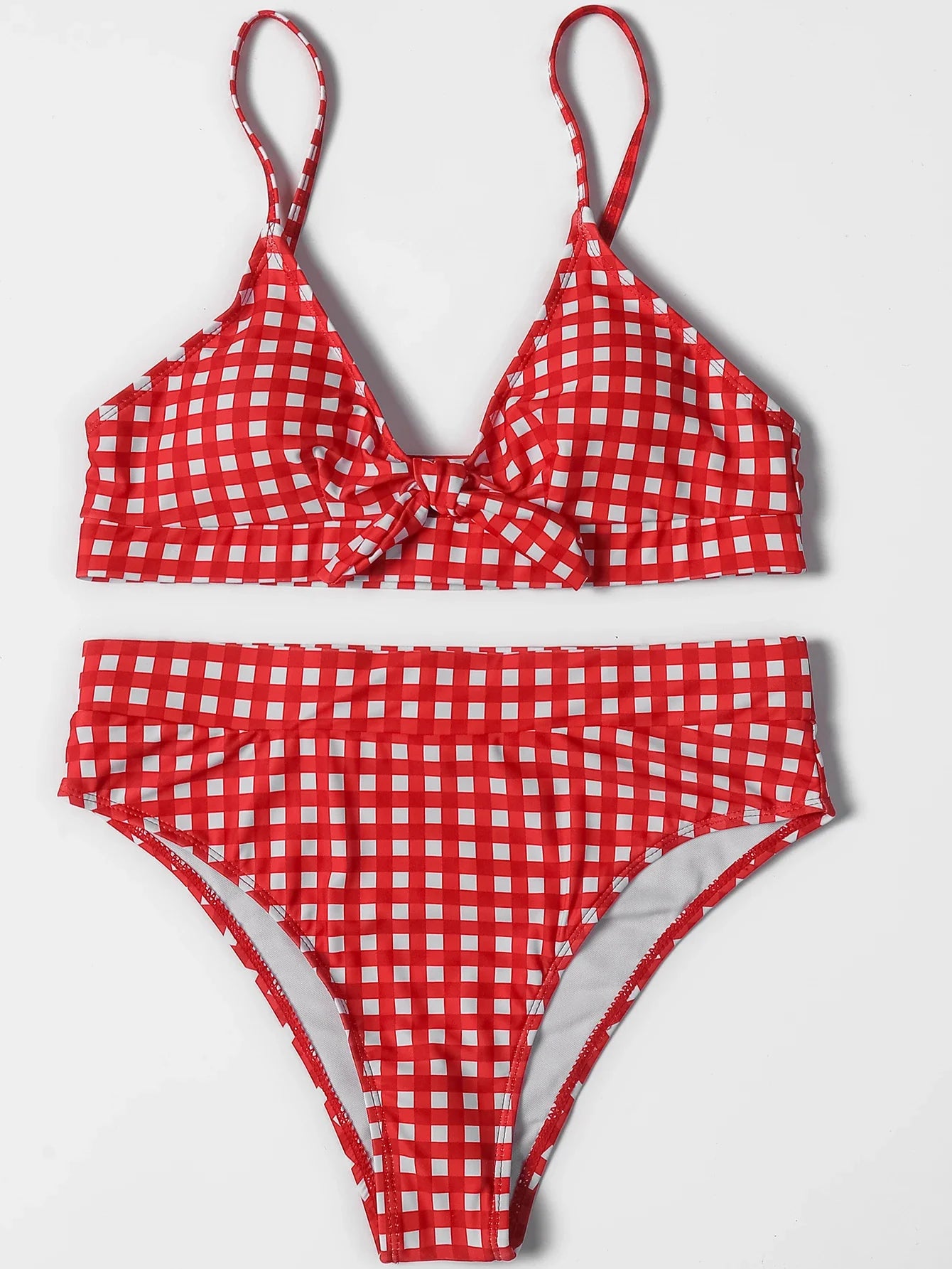 ZTVitality Bow Plaid Bikinis Push Up Sexy Bikini 2021 Hot Sale Straps Padded High Waist Swimsuit Retro Swimwear Women Biquini