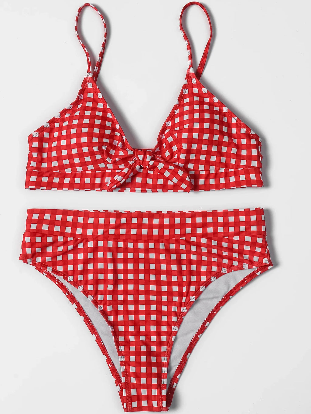 ZTVitality Bow Plaid Bikinis Push Up Sexy Bikini 2021 Hot Sale Straps Padded High Waist Swimsuit Retro Swimwear Women Biquini