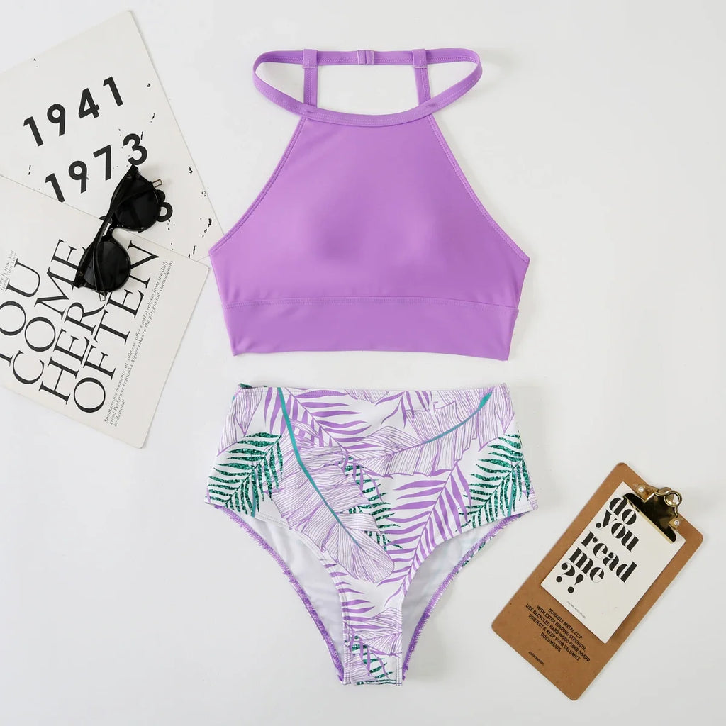 2026 High Waist Bikini Women High Neck Swimsuit Printed Swimwear Female Padded Beachwear Bathers Bathing Swimming Swim Suit