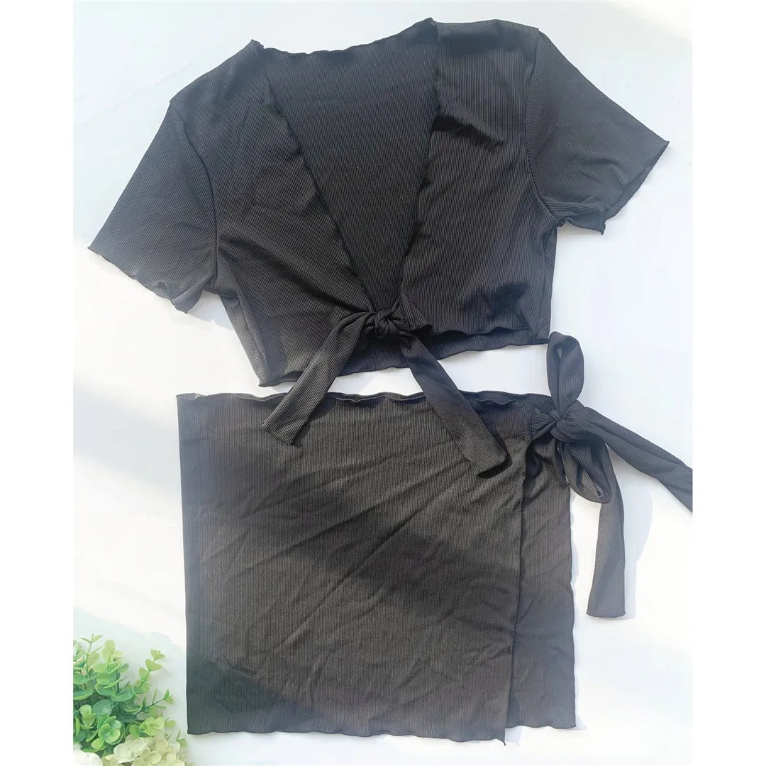 XS - L Ribbed Halter Bikini Women Swimwear Female Swimsuit Four-pieces Bikini set With Sarong Bather Bathing Suit Swim V3152B