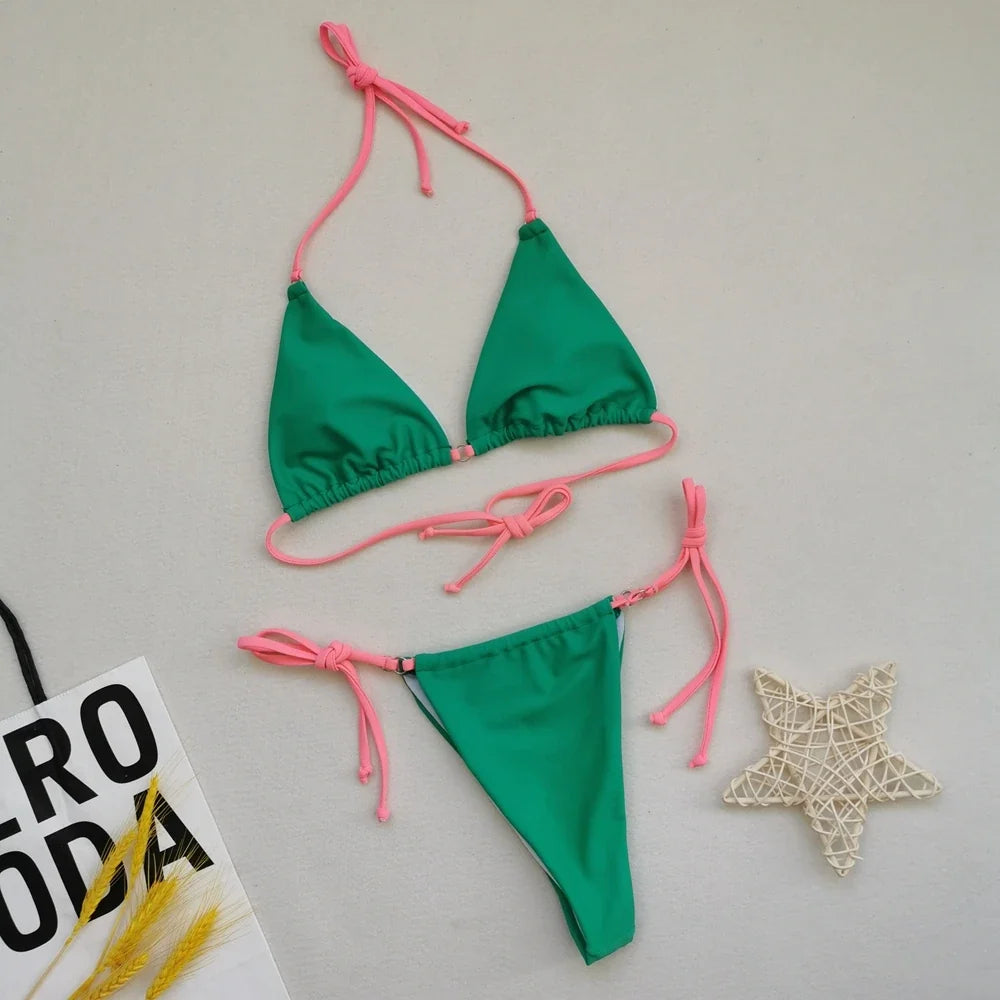 2025 Polka Dot Mini Micro String Bikini Women Swimsuit Female Bikinis Brazilian Swimwear Two Pieces Bikini Set Bathing Suit Swim