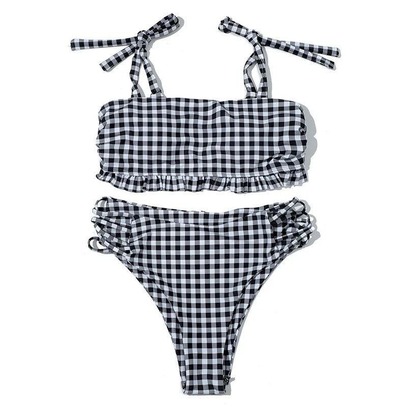 ZTVitality Blue Plaid Bikinis Push Up Bikini 2020 Newest Padded Bandage Swimsuit High Waist Cross Hollow Out Sexy Swimwear Women
