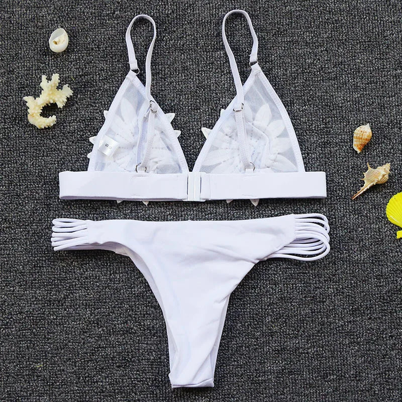 3D Flower Wrinkled Crinkled Bikini 2026 Women Bikinis Female Brazilian Swimwear Two pieces Swimsuit Bikini Set Bathing Suit Swim