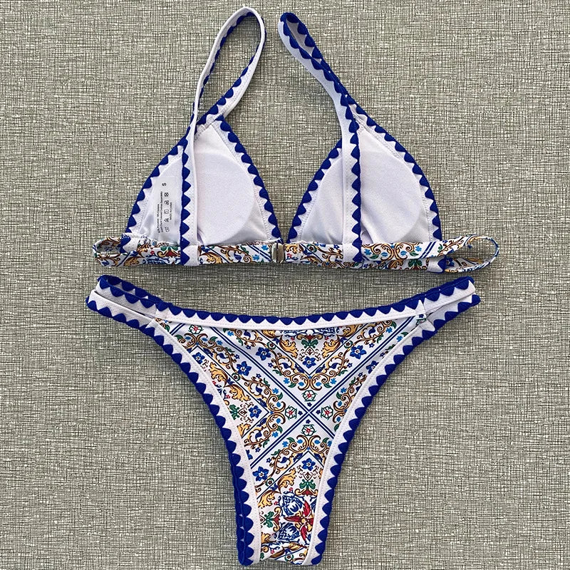 New 2025 Vintage Printed Bikini Women Swimsuit Female Swimwear Two-pieces Bikini set High cut Sexy Bather Bathing Suit Swim Lady