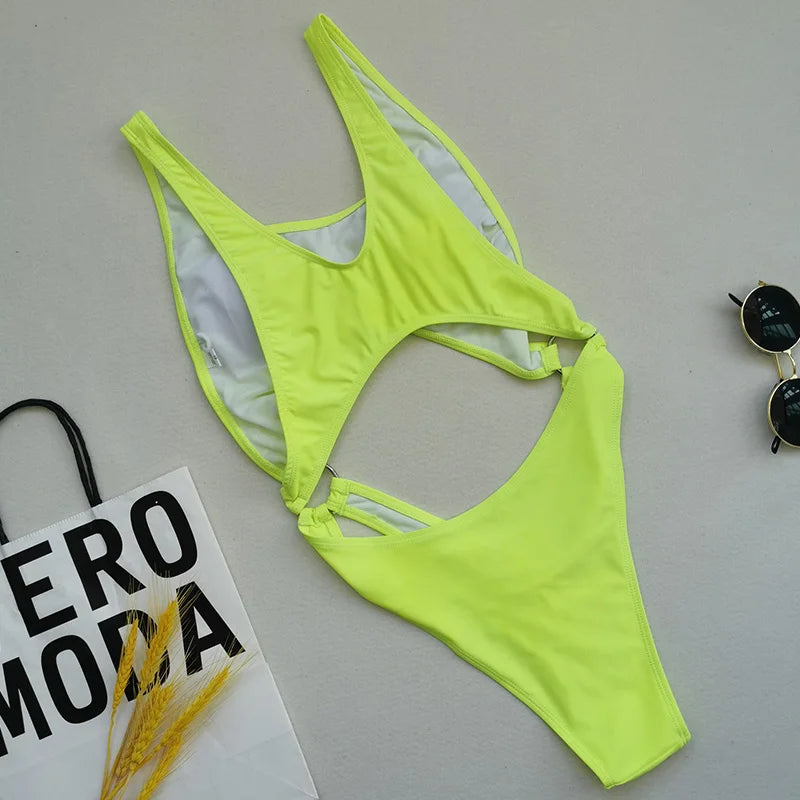 Sexy Splicing Tummy Cut Out Female Swimwear One Piece Swimsuit Women Tassel Monokini Bather String Bathing Suit Swim Bodysuit