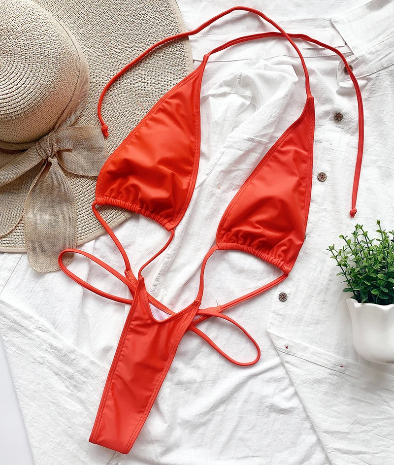 Sexy Extreme Mini Micro String Women Swimwear One Piece Swimsuit Female Cross Backless Monokini High Cut Bathing Suit Swim Lady